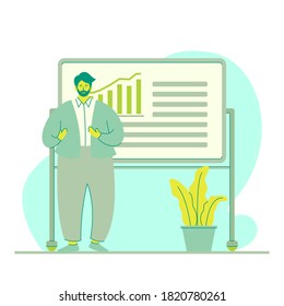 Business Man Explain About Corporate Finance Status With Board Behind