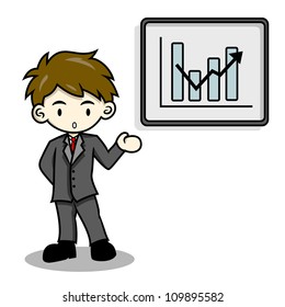 Business man is explaining the chart on whiteboard