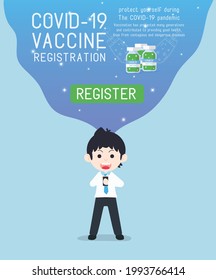 Business Man are Exploring about Covid Coronavirus Vaccine Registration In Smart Phone. Vaccination has protected many generations and contributed to providing good health.