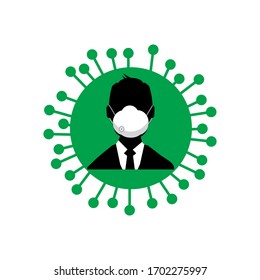 Business Man face with flu mask icon symbol Concept for flu sickness and wearing medical mask to prevent the spread of virus germs Isolated on white background  Vector illustration
