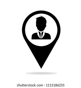 Business Man Face Icon Navigation Pin Position Flat Vector Illustration, User Icon - Marker, Location, GPS, Area, Navigation User Icon vector illustration