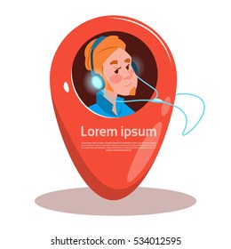 Business Man Face Icon Navigation Pin Position Flat Vector Illustration