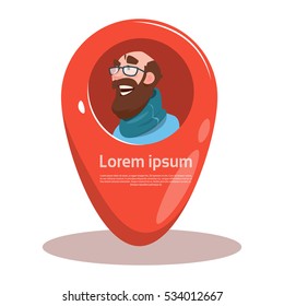 Business Man Face Icon Navigation Pin Position Flat Vector Illustration