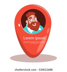 Business Man Face Icon Navigation Pin Position Flat Vector Illustration