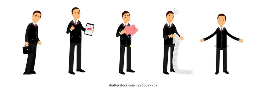 Business Man Fail Suffering Loss and Being In Debt Vector Set