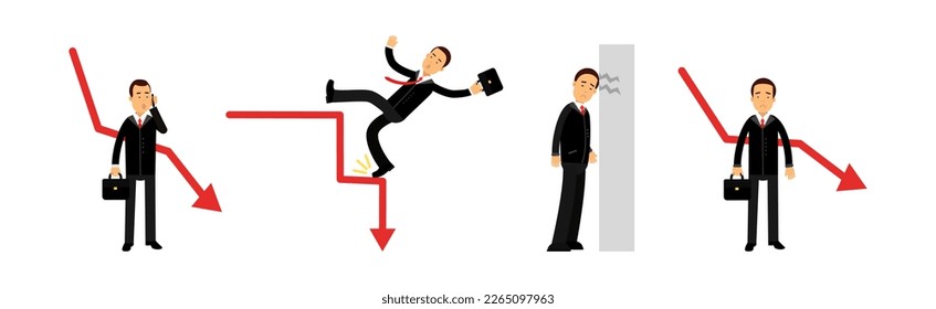 Business Man Fail Suffering Loss and Being In Debt Vector Set