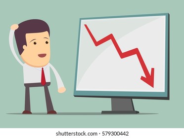 Business man and fall chart line. For use in presentations. Vector