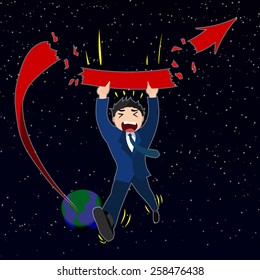 business man falling from broken arrow outside earth, business concept in bankruptcy or going down economy 