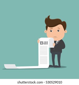 Business man feels headache and worries about paying a lot of bill - vector illustration