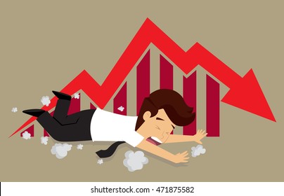 business man fell, graph fall. vector