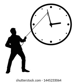 Business man fight against time silhouette vector