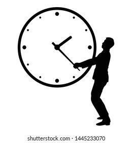 Business man fight against time silhouette vector