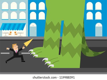 business man fighting monster