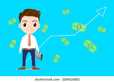 business man with a finance graph and money