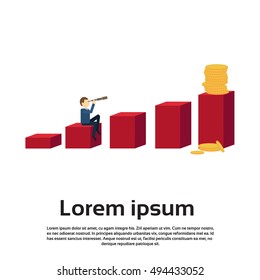 Business Man Financial Graph Bar Growth Chart Financial Success Concept Flat Vector Illustration