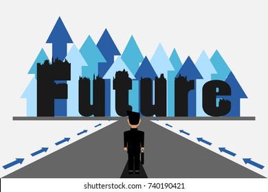 business man with finish line to the future.vector and illustration