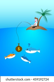Business man fishing without interest bob, Vector illustrator