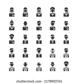 Juego de iconos planos de hombre de negocios. colección de iconos de contorno de personal de oficina, vector