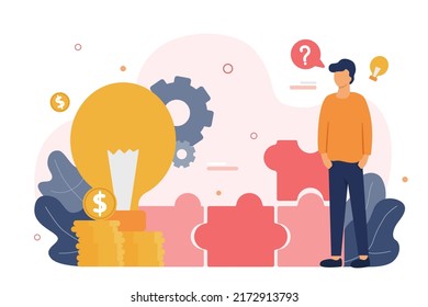Business man flat with business planning to be rich vector illustration. Man worker flat vector.