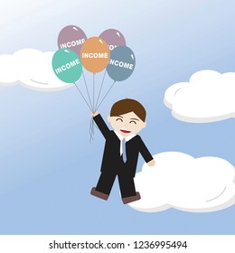 Business Man Floating With Income  Balloons On The Sky (vector Format)