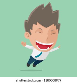 Business Man Fly Character Happy Vector