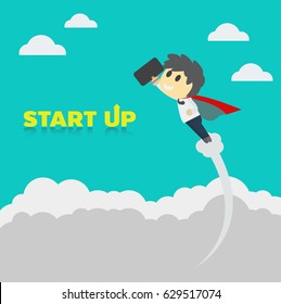 business man fly in the sky . start up the job