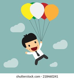 Business man flying with balloon, EPS10 vector format