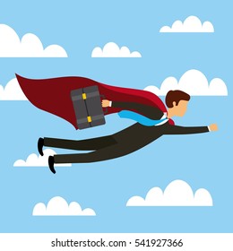 business man flying icon over sky background. colorful design. competitive business concept.  vector illustration