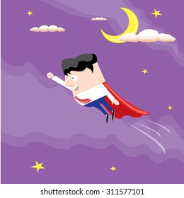 business man flying in sky. vector illustration. Businessman is superhero
