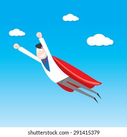 business man flying. vector illustration. Businessman is superhero