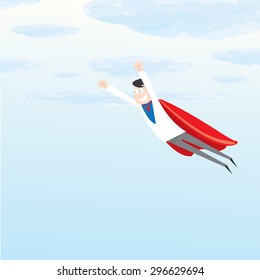 business man flying. vector illustration. Businessman is superhero