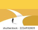 Business man follow a path for business opportunities. visionary leadership different business routes. Symbol of ambition, motivation and long road ahead.