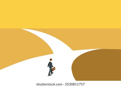 Business man follow a path for business opportunities. visionary leadership different business routes. Symbol of ambition, motivation and long road ahead.