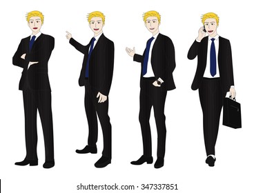 Business Man Full Body Color Blonde Illustration