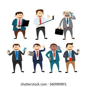 business man with gadgets, notebook, mobile phone ,tablet isolated on white background