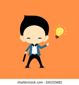 Business man get idea with hand pointing at light bulb-Vector illustration