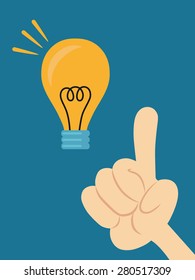 Business man get idea with hand pointing at light bulb-Vector illustration