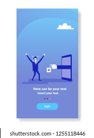 business man getting access face identification scanning modern biometric technology recognition system concept vertical flat copy space