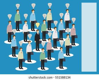 Business man is getting idea among business men. Outstanding concept. Isometric 3d design. vector illustration