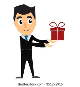 Business Man Gift Vector On White Background.