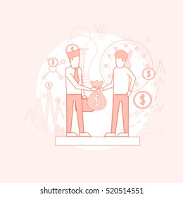 Business Man Give Money Bag Investor Investing Startup Vector Illustration