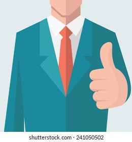 Business man give thumb up sign. There is full head of character in clipping mask layer. Flat design.  