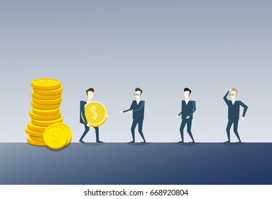 Business Man Giving Coing Stack To Colleagues Team Salary Money Finance Success Concept Flat Vector Illustration