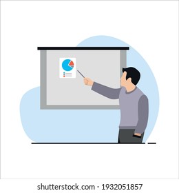 Business man giving a presentation. Flat Illustration. Isolated in white background