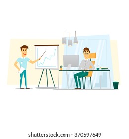 Business man giving a presentation. Flat vector illustration.