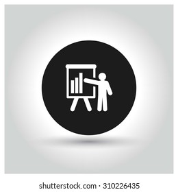 Business Man Giving Presentation Icon. Black Circle Pictogram. Vector Illustration