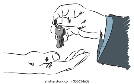 business man giving receiving keys illustration
