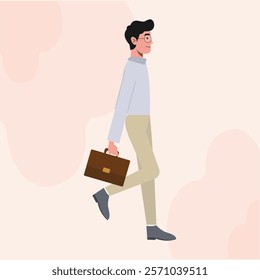 A Business Man with Glasses Flat Character Standing Side View Holding A Bag