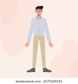 A Business Man with Glasses Flat Character Standing Front View