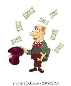 A business man, gnome with money cartoon 
